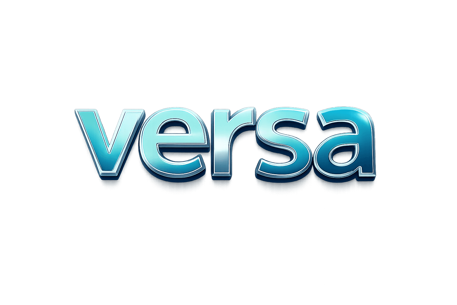 Glossy 3D light blue metallic text reading 'versa' with silver outlines on a black background.