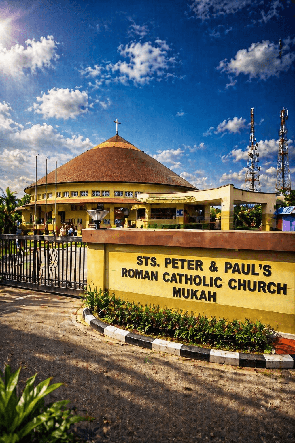 Sts. Peter & Paul's Roman Catholic Church in Mukah with a large conical roof.